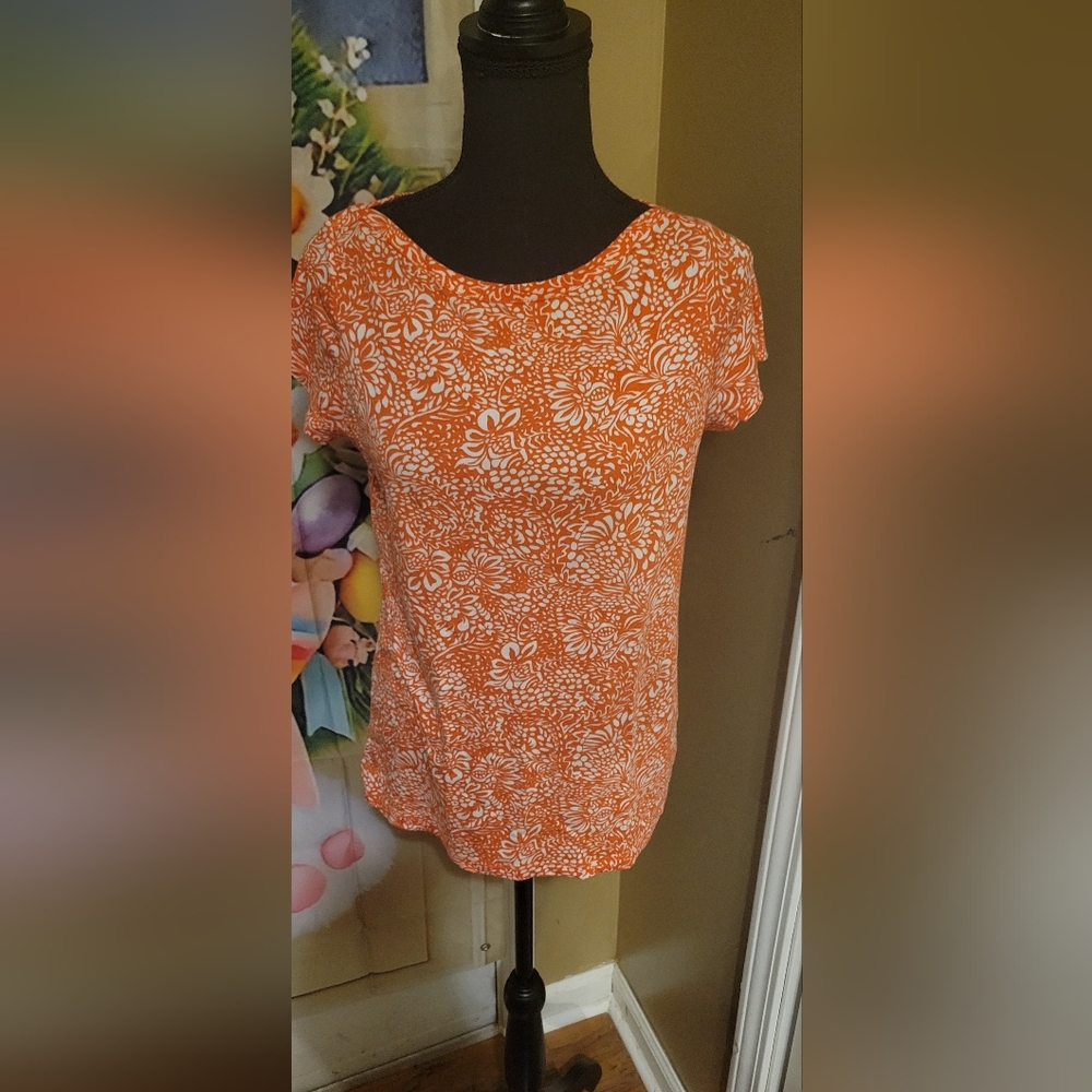 Women's Liz Claiborne Orange& White Floral Women's Top, Size M